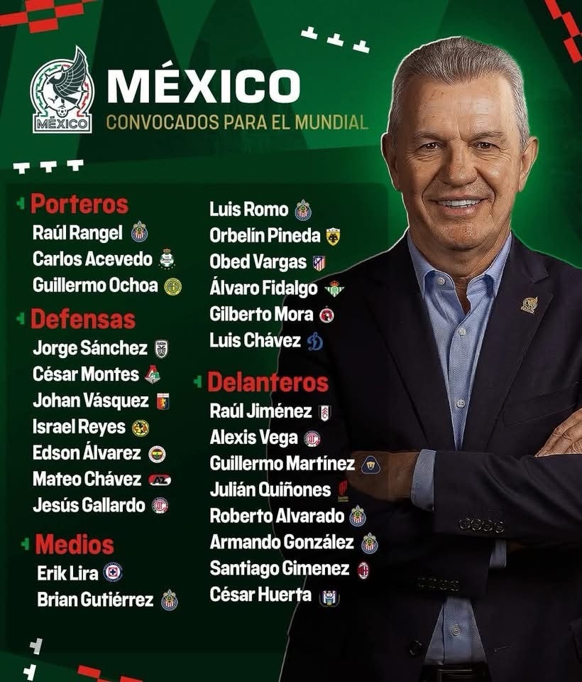 SELECCIÓN MEXICANA PRESENTA SU LISTA OFICIAL DE 26 JUGADORES PARA EL ...